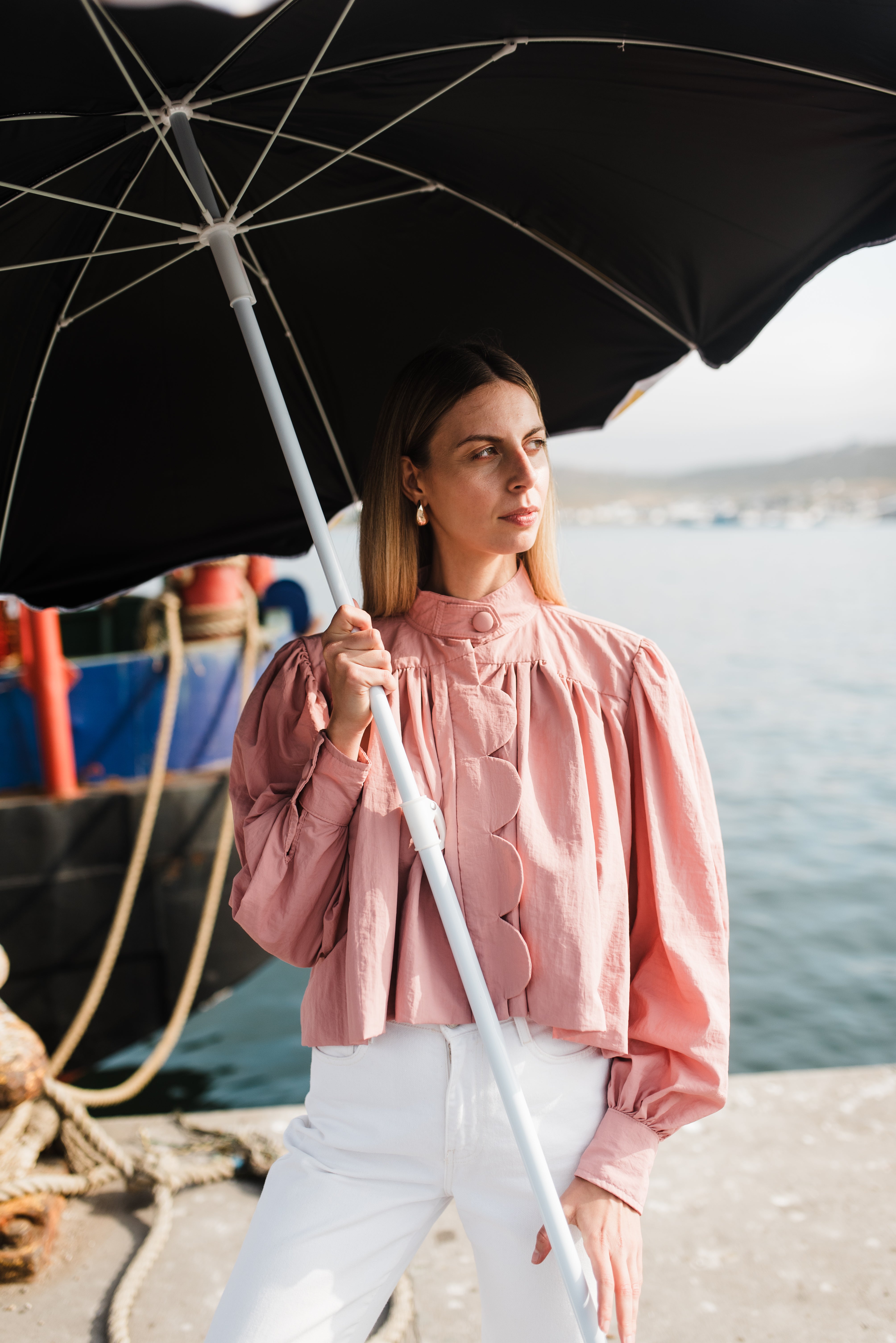 PRE-ORDER Rose Dawn Scallop Jacket — Dusty Pink Cropped length