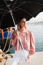 PRE-ORDER Rose Dawn Scallop Jacket — Dusty Pink Cropped length