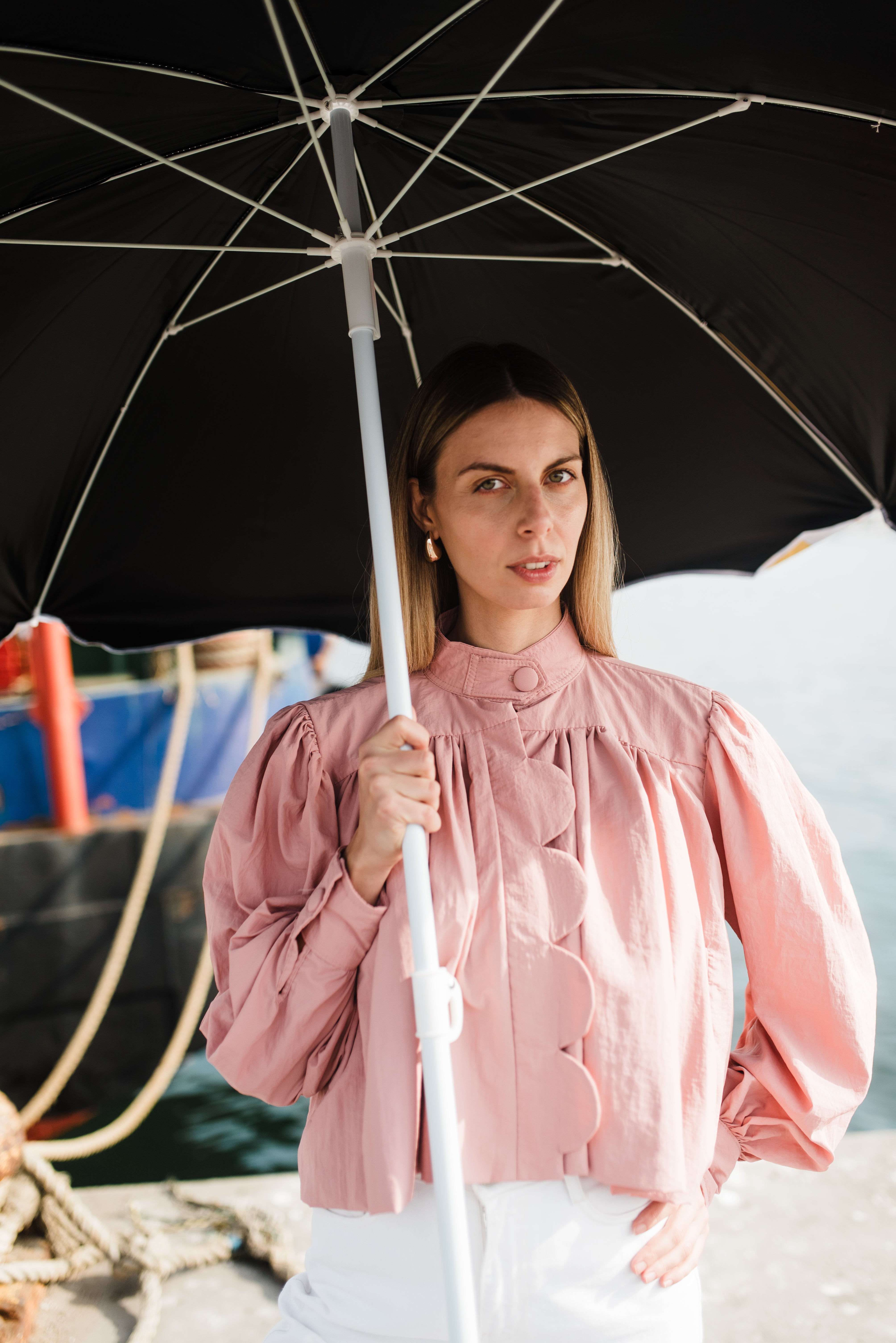 PRE-ORDER Rose Dawn Scallop Jacket — Dusty Pink Cropped length