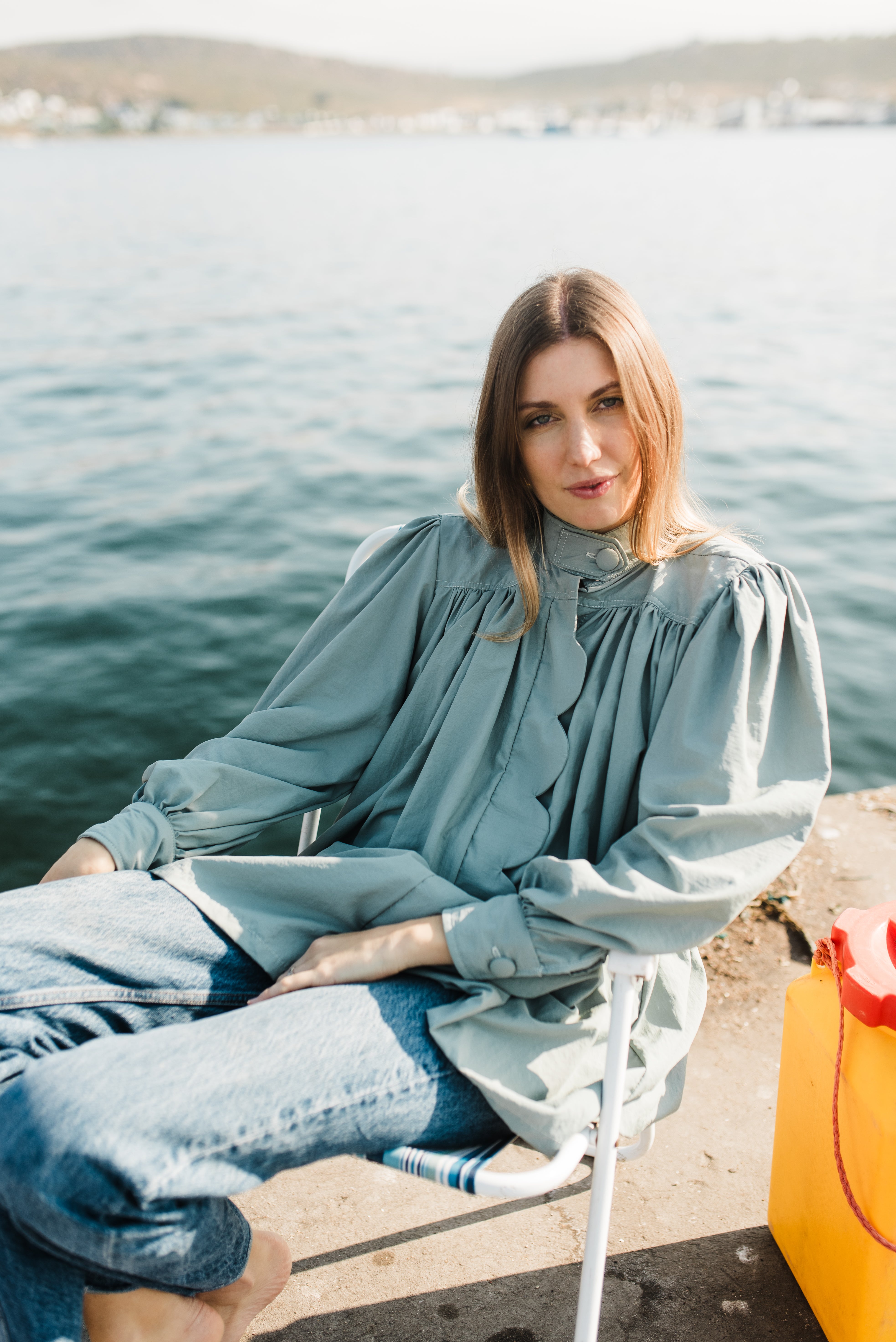 PRE-ORDER Tide Bloom Scallop Jacket - Duck egg Long length