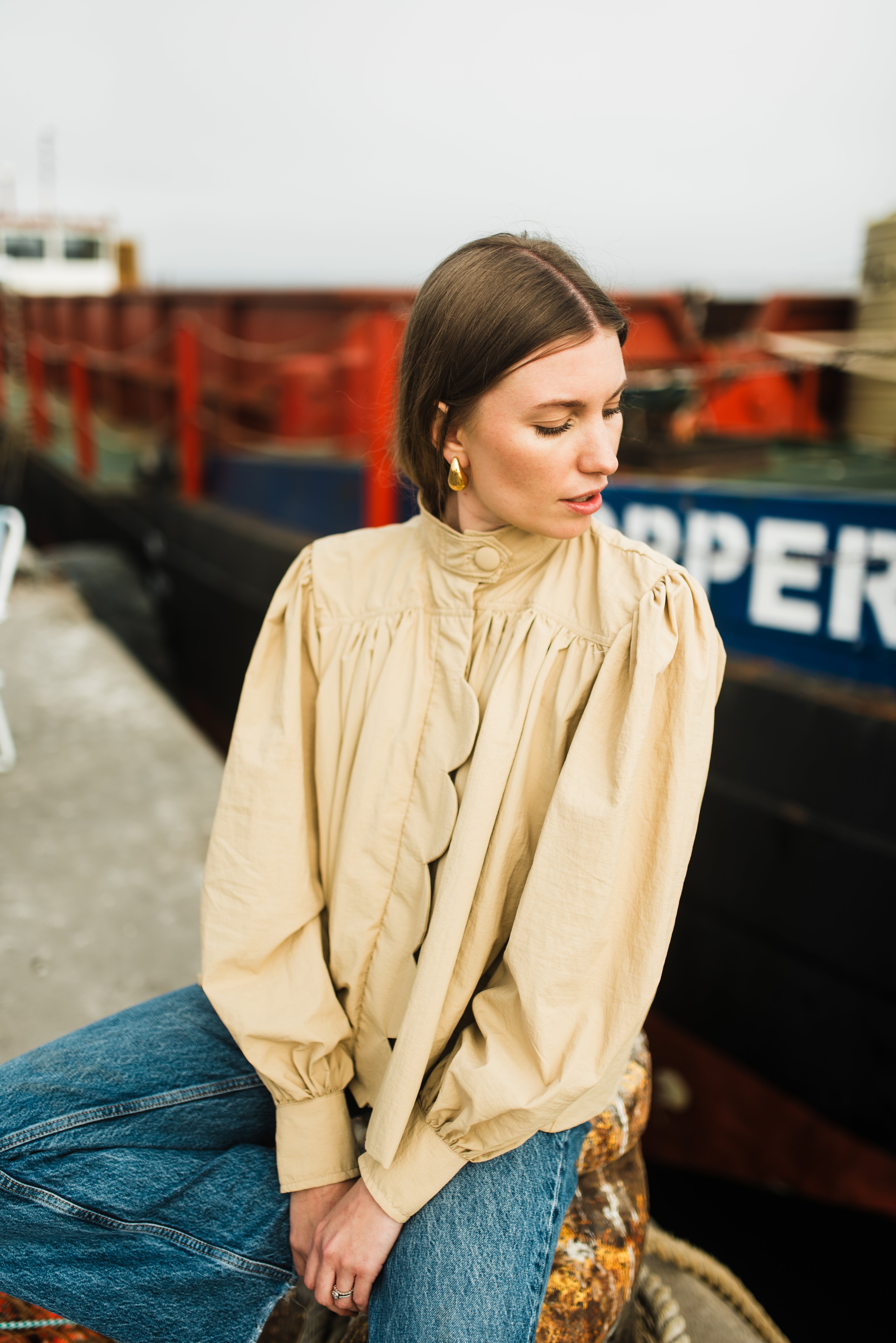 PRE-ORDER Dusk Petal Scallop Jacket — Dark Stone Mid length