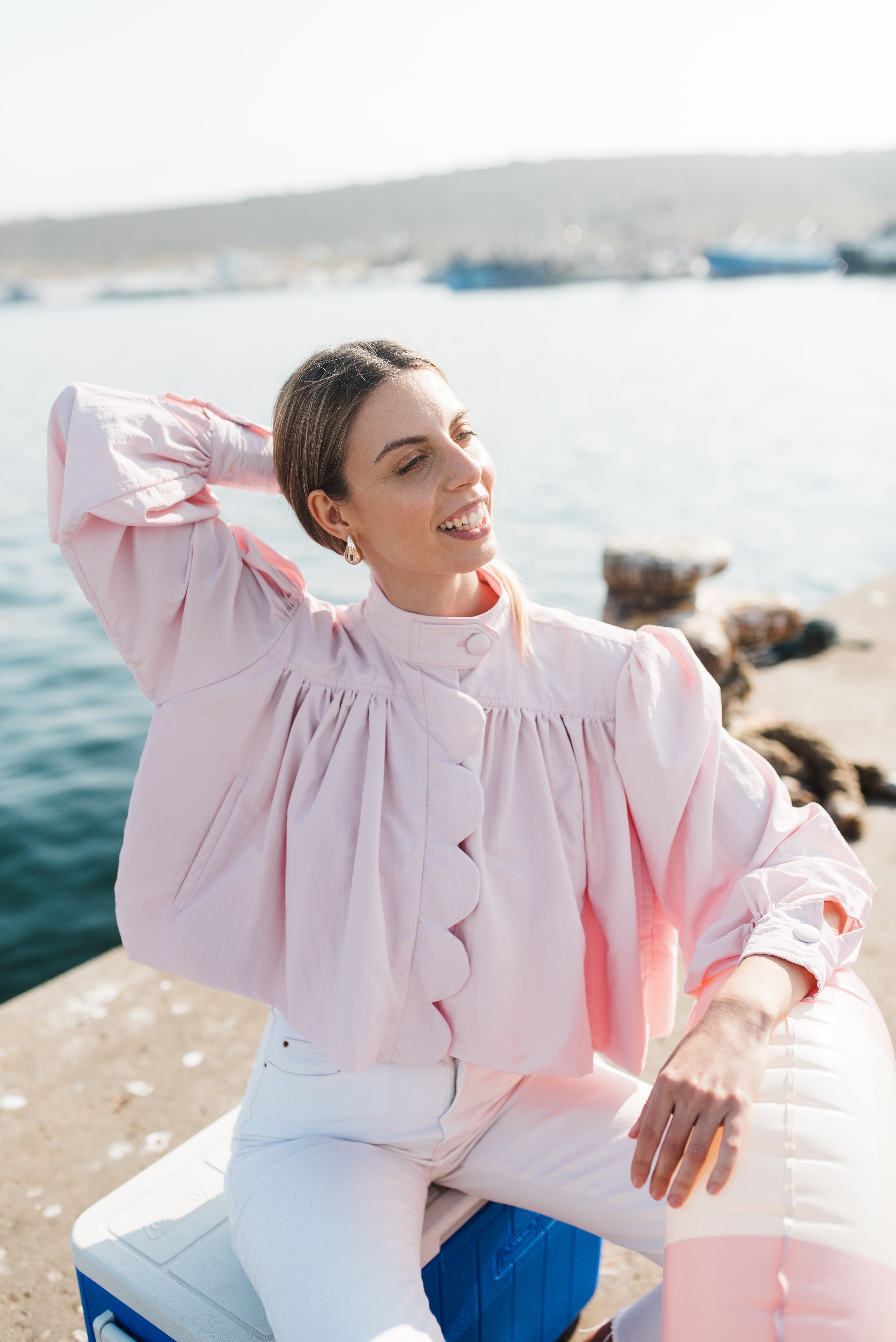 PRE-ORDER Petal Edge Scallop Jacket — Light Pink Cropped