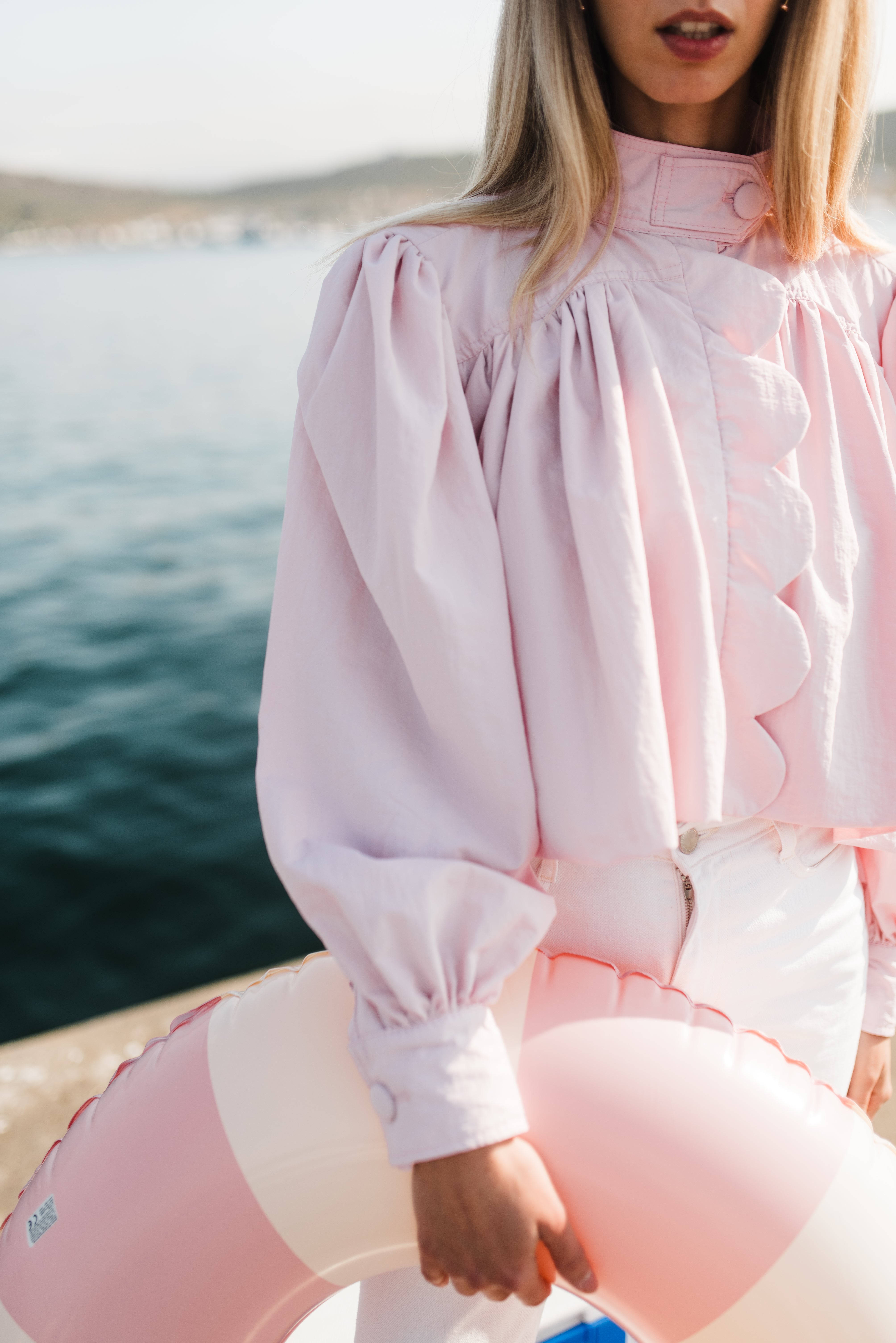 PRE-ORDER Petal Edge Scallop Jacket — Light Pink Cropped
