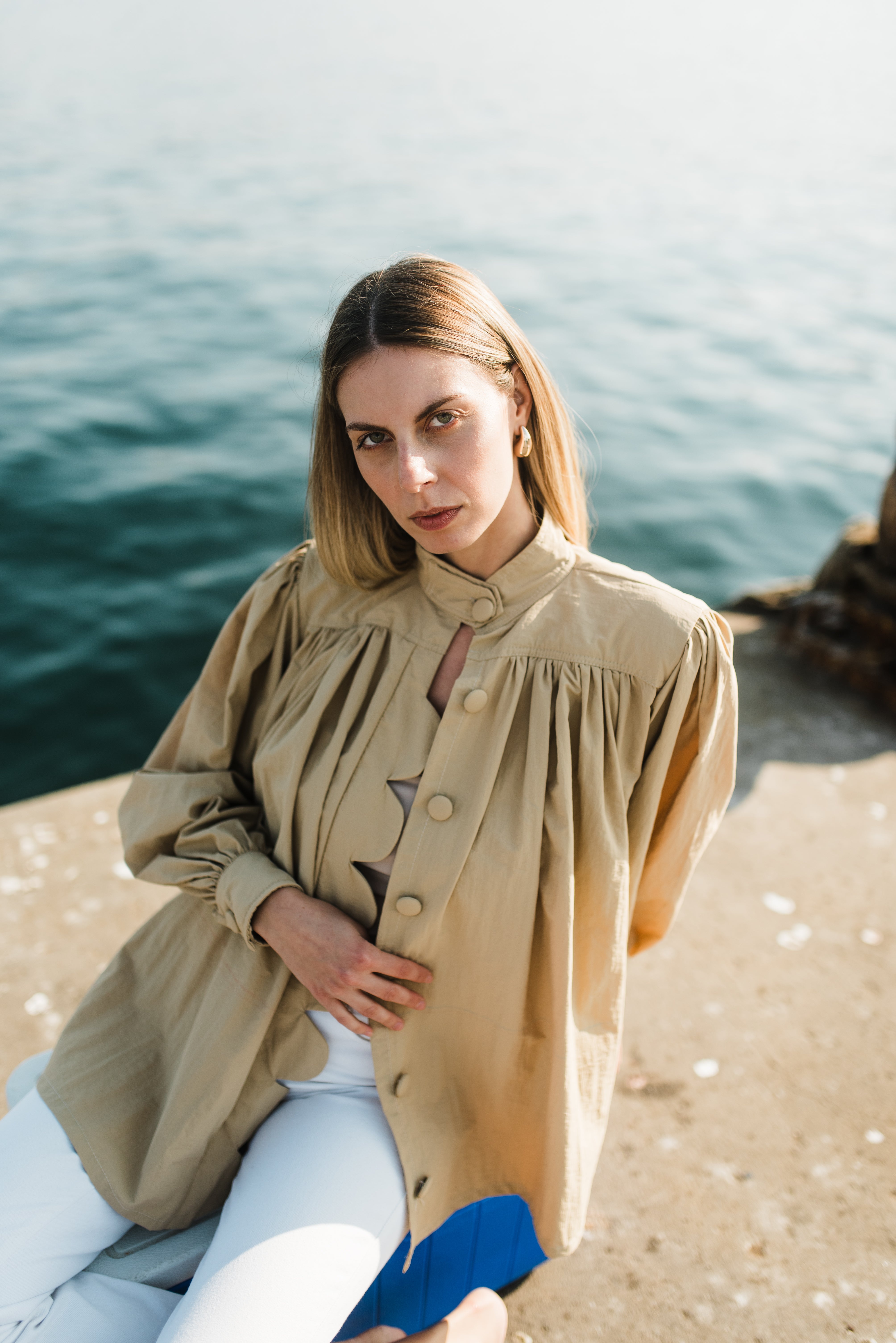 PRE-ORDER Dusk Petal Scallop Jacket — Dark Stone Longer length