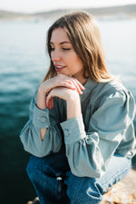 PRE-ORDER Tide Bloom Scallop Jacket - Duck egg Mid length