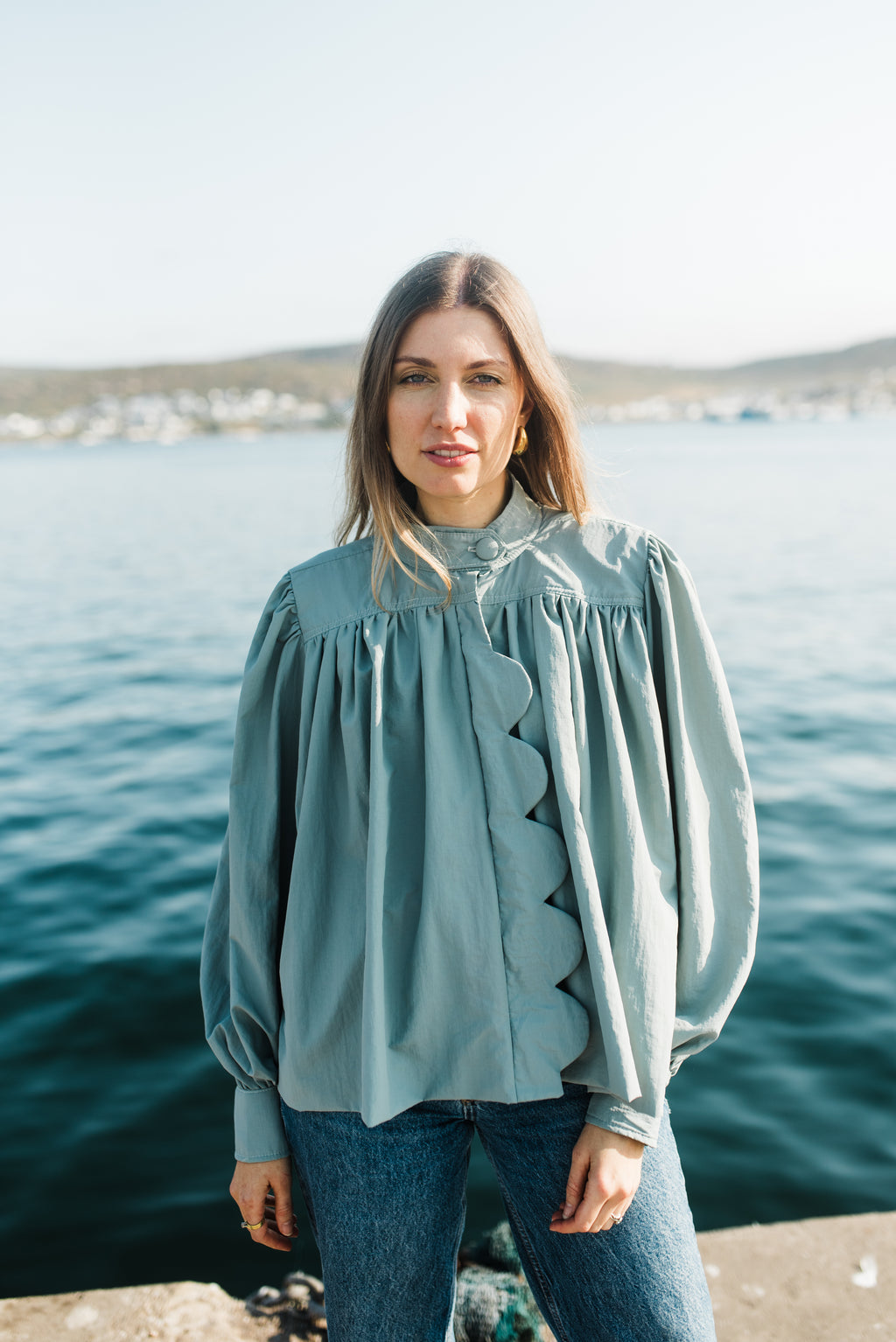 PRE-ORDER Tide Bloom Scallop Jacket - Duck egg Mid length