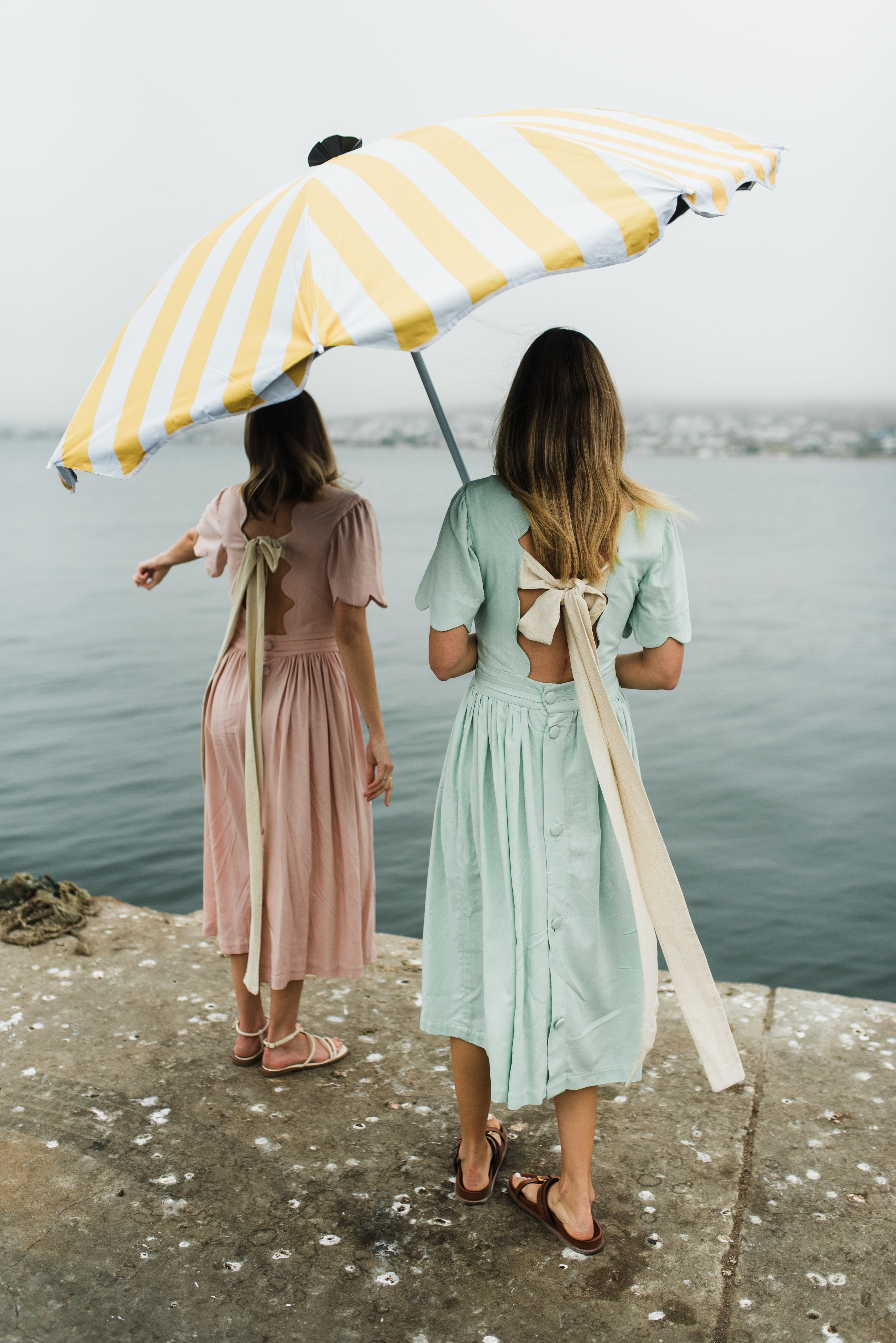 Mint Whisper Scallop Open Back Dress — Pistachio with Oatmeal Tie