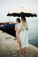 Mint Whisper Scallop Open Back Dress — Pistachio with Oatmeal Tie