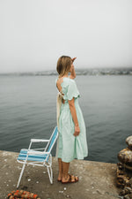 Mint Whisper Scallop Open Back Dress — Pistachio with Oatmeal Tie