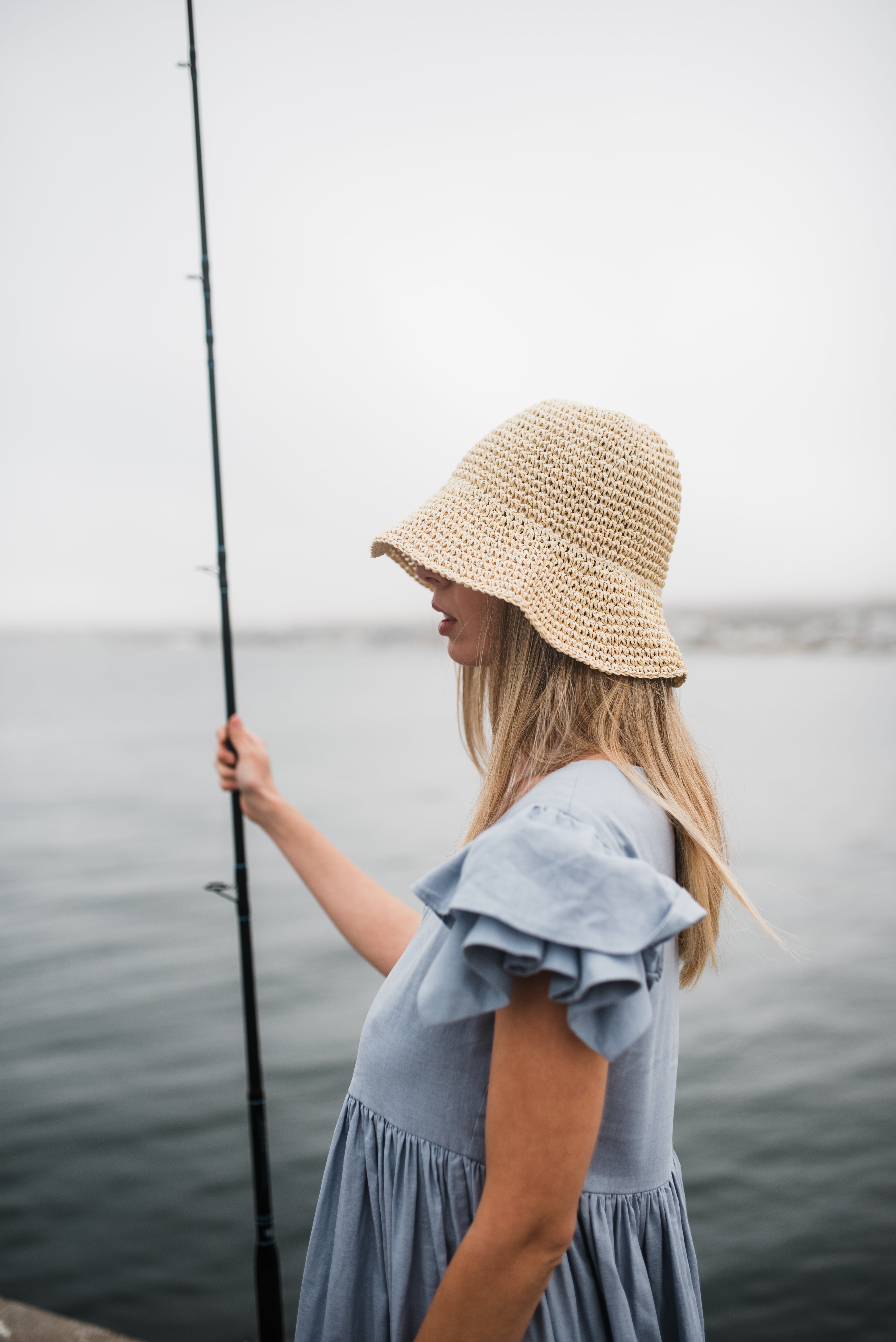 Morning Tide Frill Sleeve Dress — Misty blue Cotton Linen