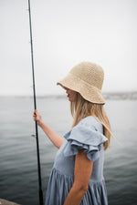 Morning Tide Frill Sleeve Dress — Misty blue Cotton Linen