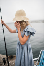 Morning Tide Frill Sleeve Dress — Misty blue Cotton Linen