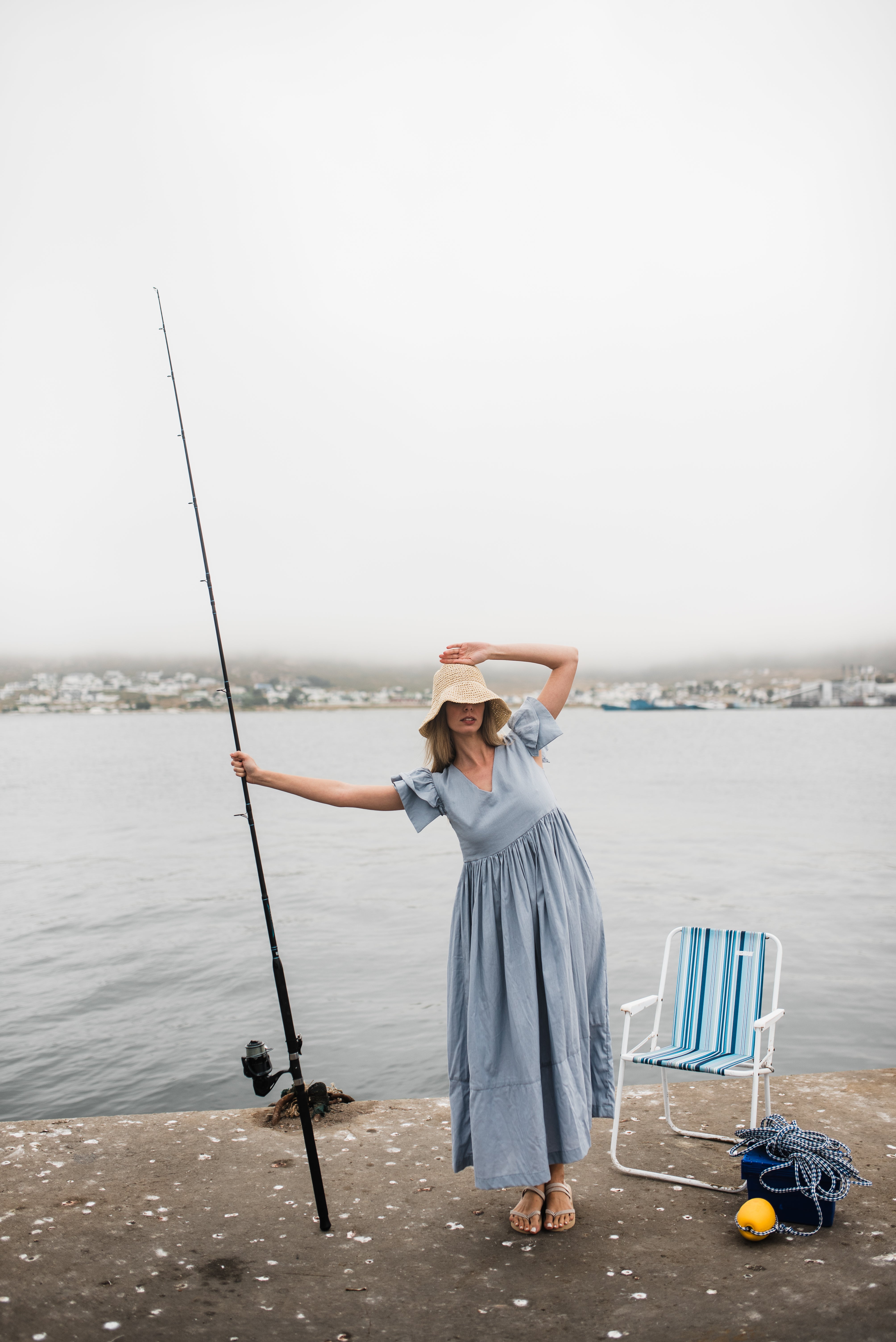 Morning Tide Frill Sleeve Dress — Misty blue Cotton Linen