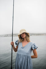 Morning Tide Frill Sleeve Dress — Misty blue Cotton Linen