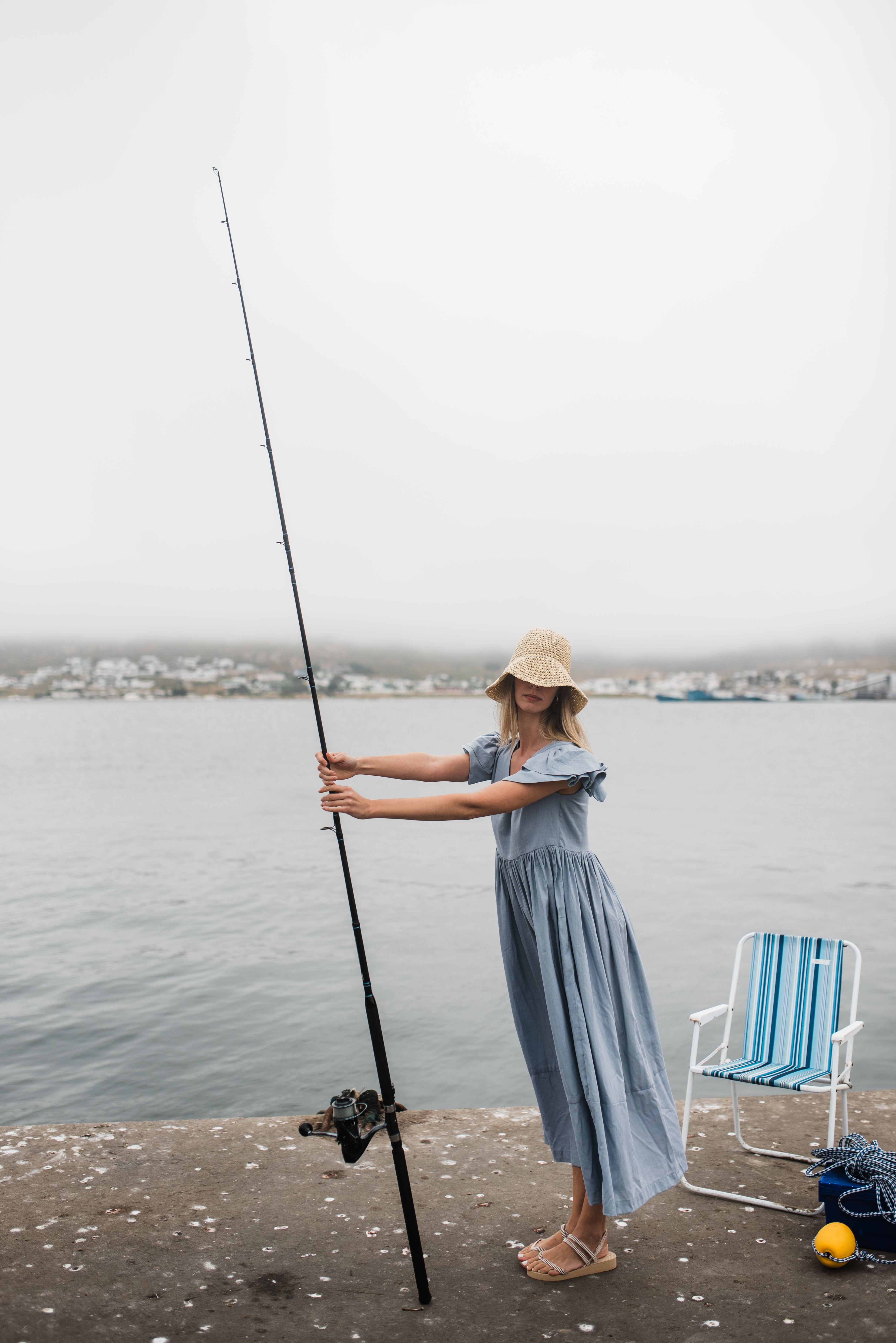 Morning Tide Frill Sleeve Dress — Misty blue Cotton Linen