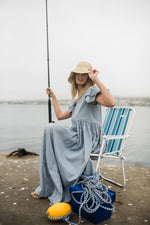 Morning Tide Frill Sleeve Dress — Misty blue Cotton Linen