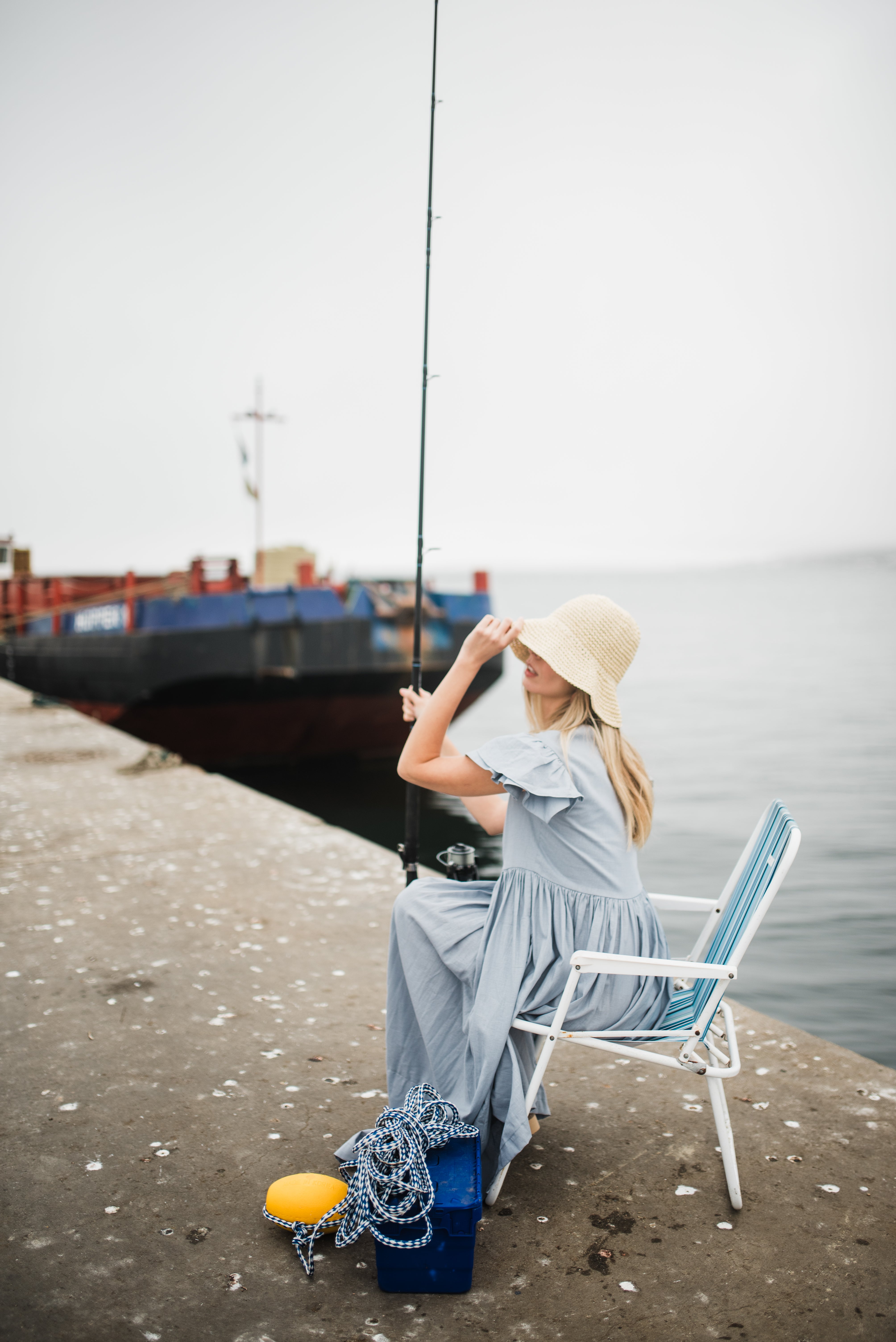 Morning Tide Frill Sleeve Dress — Misty blue Cotton Linen