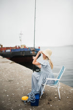 Morning Tide Frill Sleeve Dress — Misty blue Cotton Linen