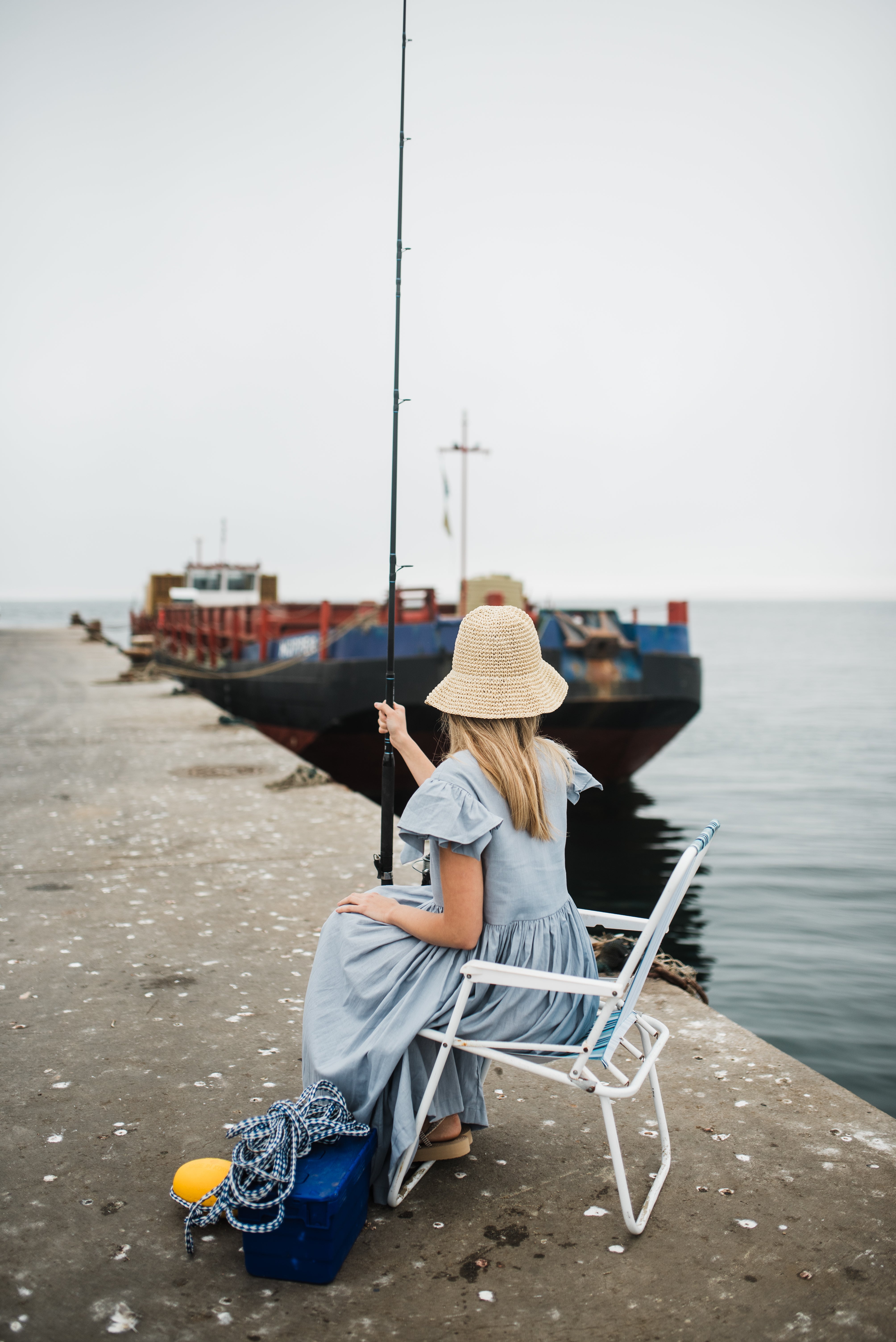 Morning Tide Frill Sleeve Dress — Misty blue Cotton Linen