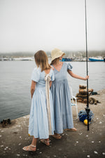 Blue Haze Closed Back Dress — Cool Blue with Oatmeal Tie