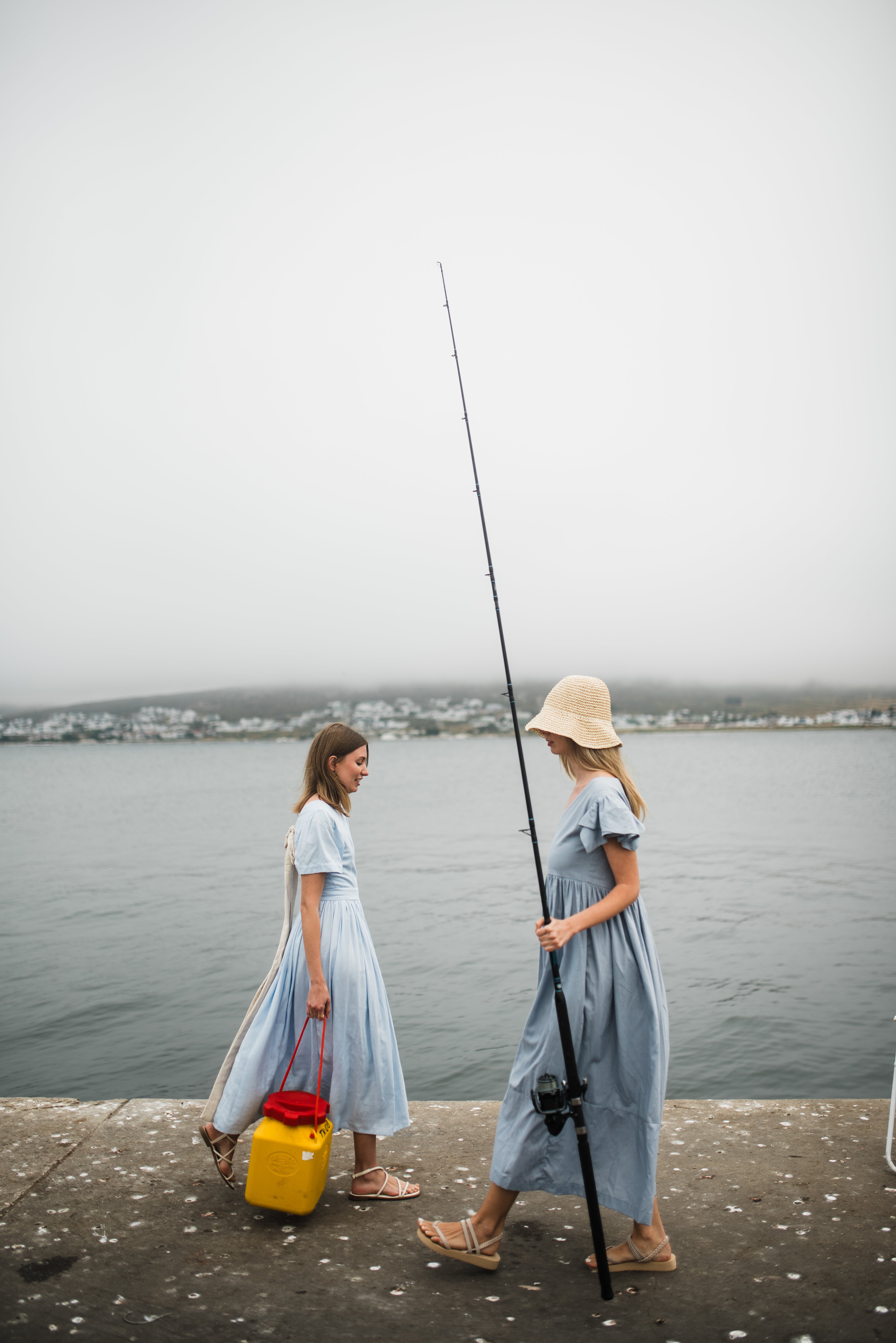 Blue Haze Closed Back Dress — Cool Blue with Oatmeal Tie