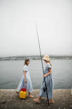 Blue Haze Closed Back Dress — Cool Blue with Oatmeal Tie