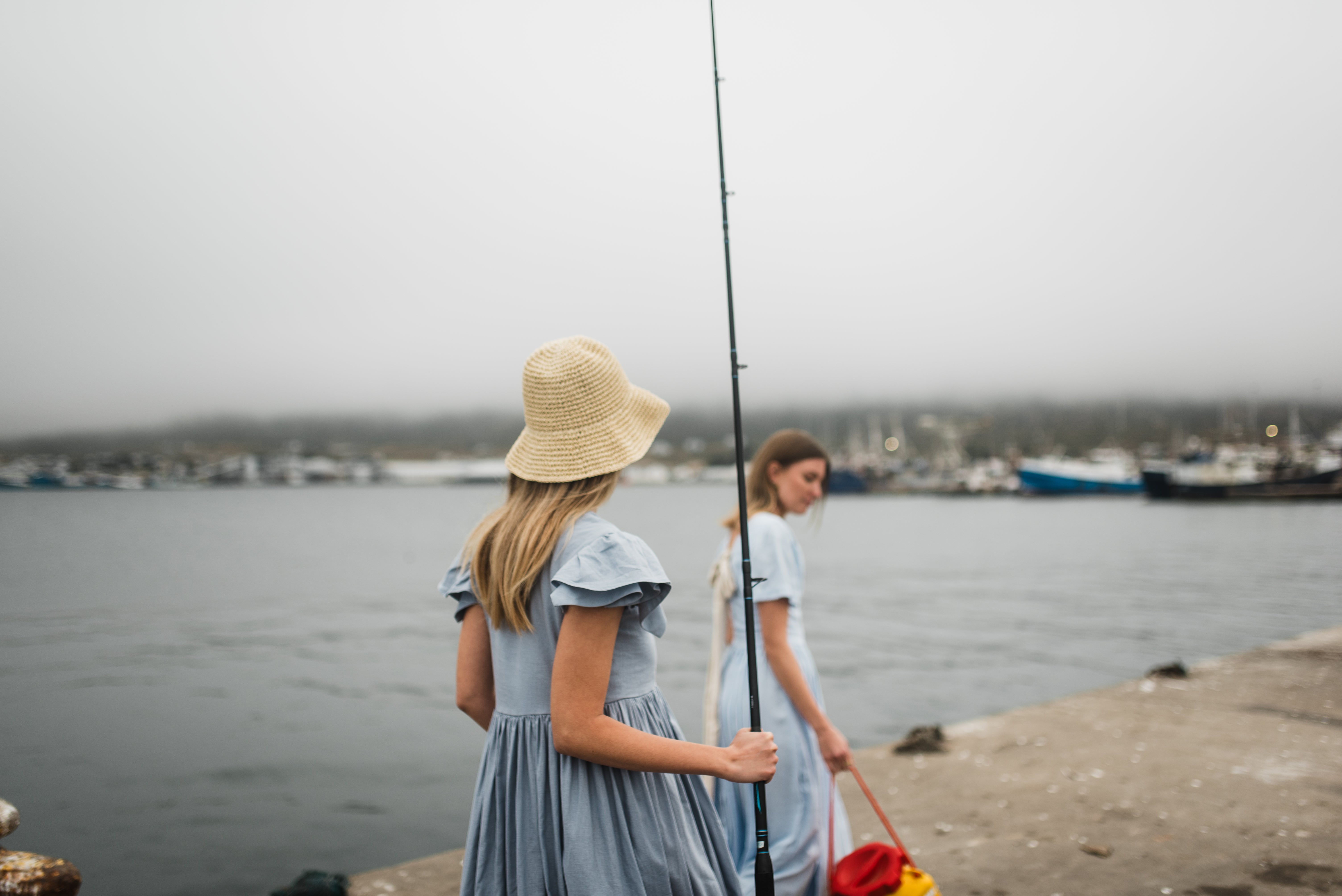 Blue Haze Closed Back Dress — Cool Blue with Oatmeal Tie