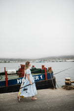 Blue Haze Closed Back Dress — Cool Blue with Oatmeal Tie