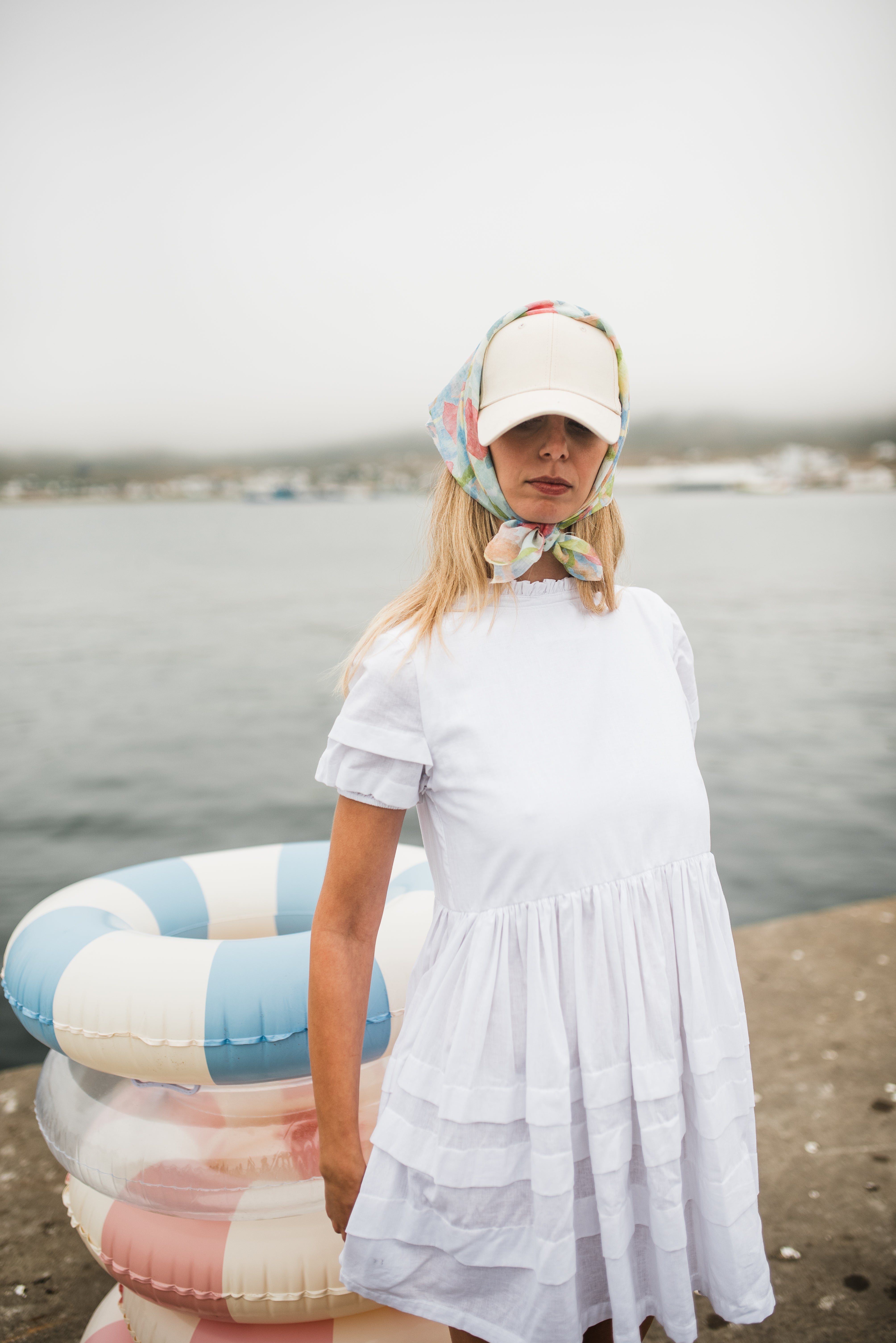 Cloudlight Mini Pleat Dress — White Cotton Linen