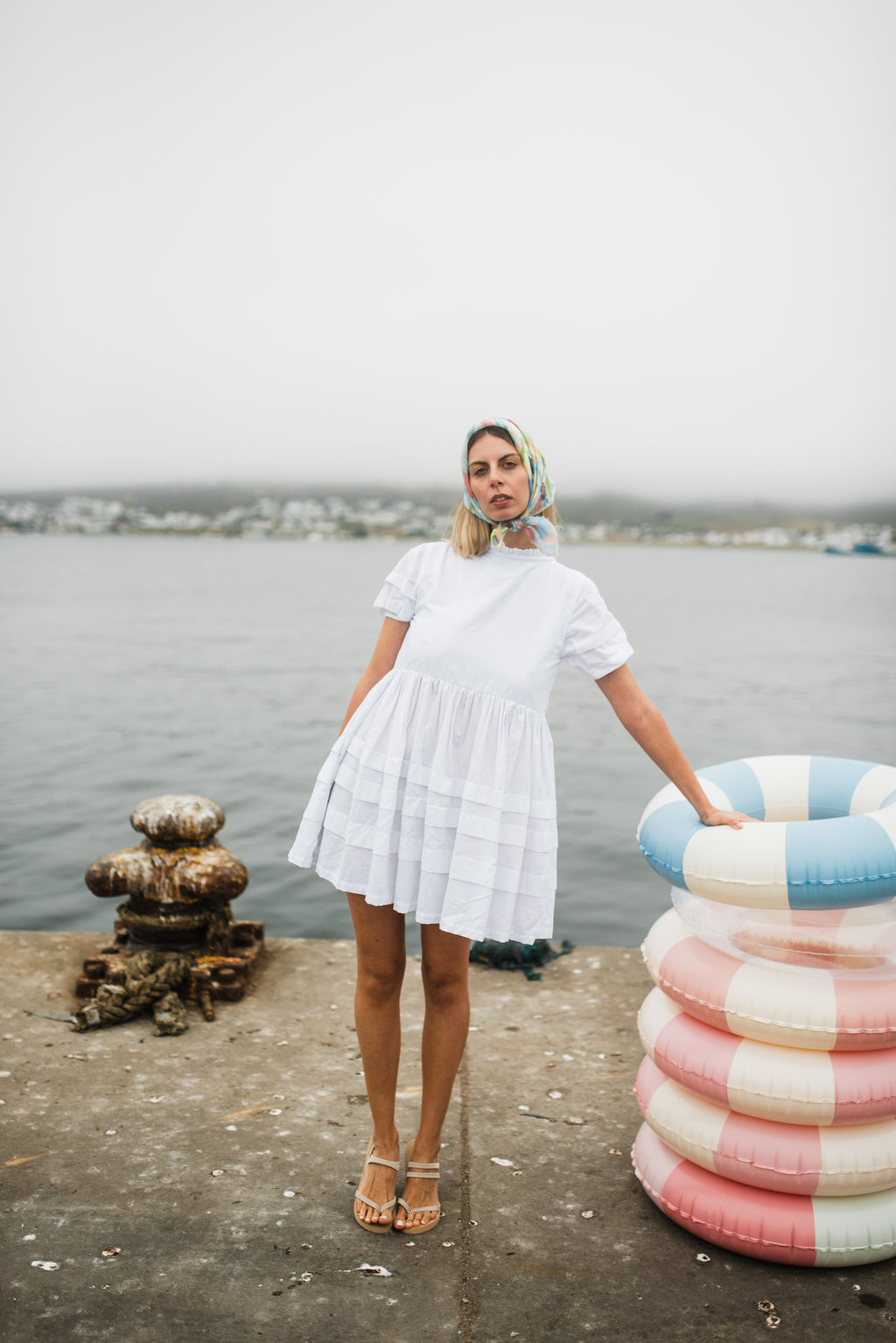 Cloudlight Mini Pleat Dress — White Cotton Linen