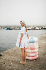 Cloudlight Mini Pleat Dress — White Cotton Linen