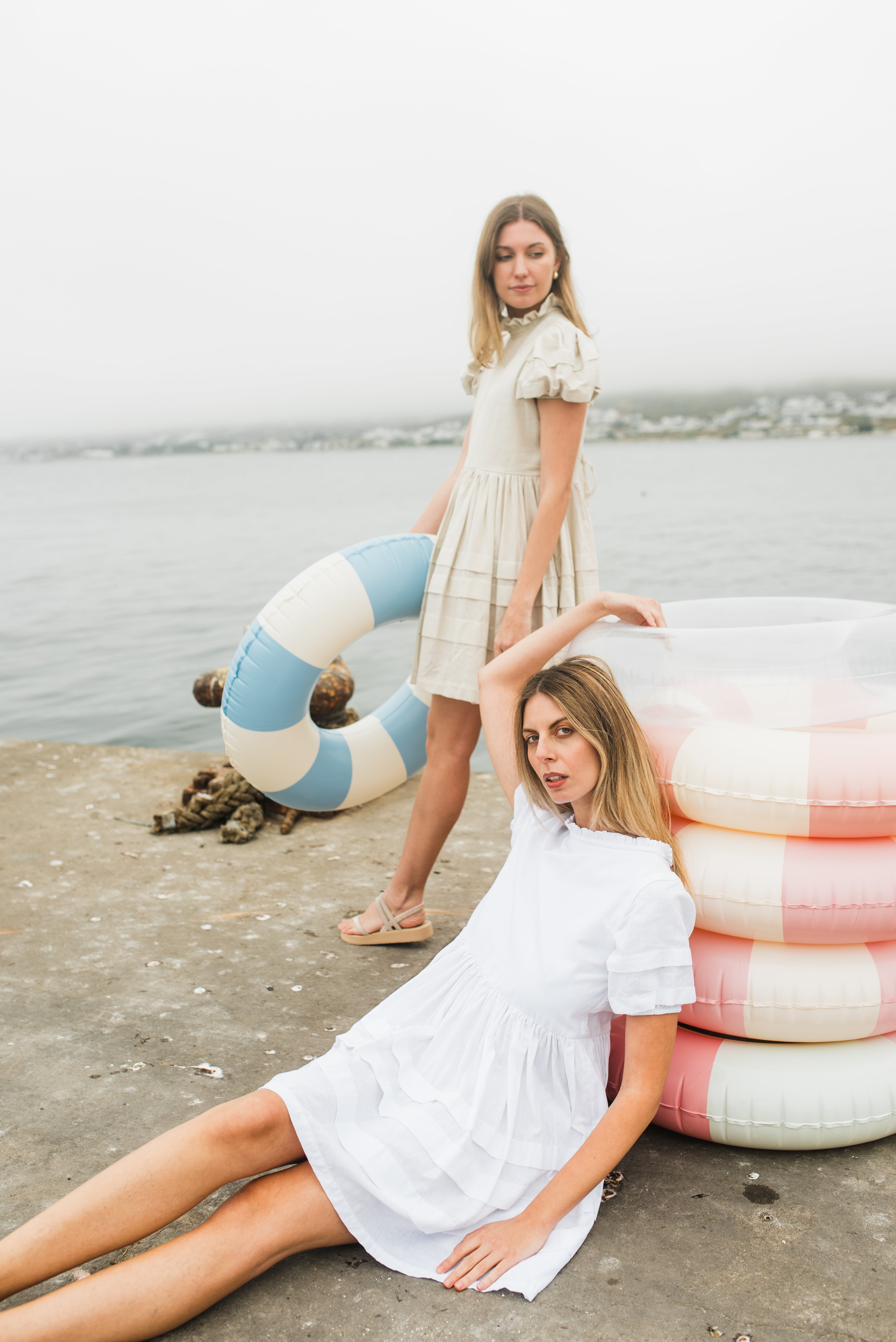 Riverstone Mini Pleat Dress — Stone Cotton Linen