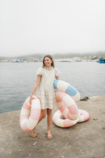 Riverstone Mini Pleat Dress — Stone Cotton Linen