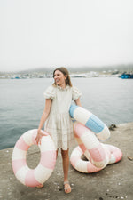 Riverstone Mini Pleat Dress — Stone Cotton Linen