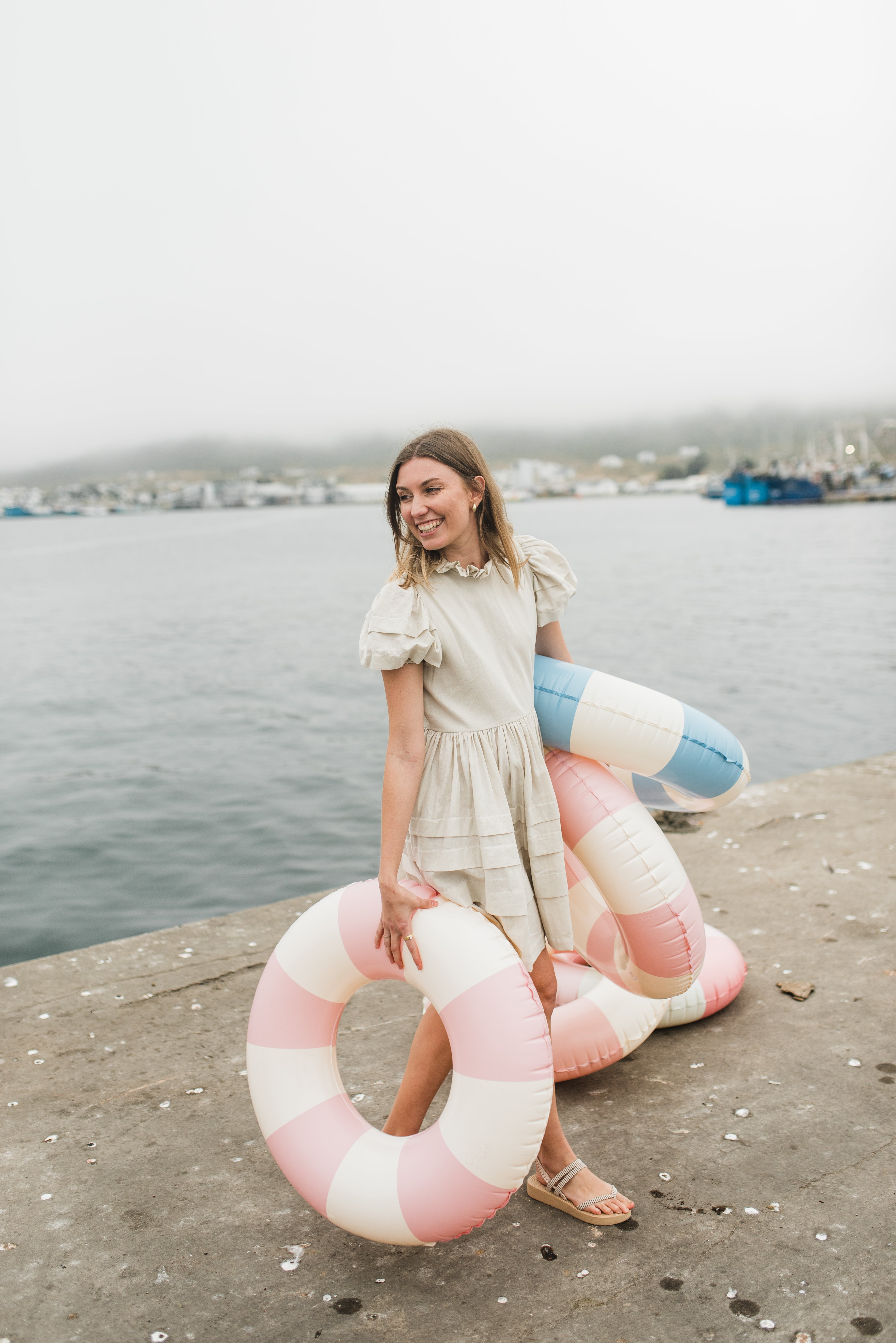 Riverstone Mini Pleat Dress — Stone Cotton Linen
