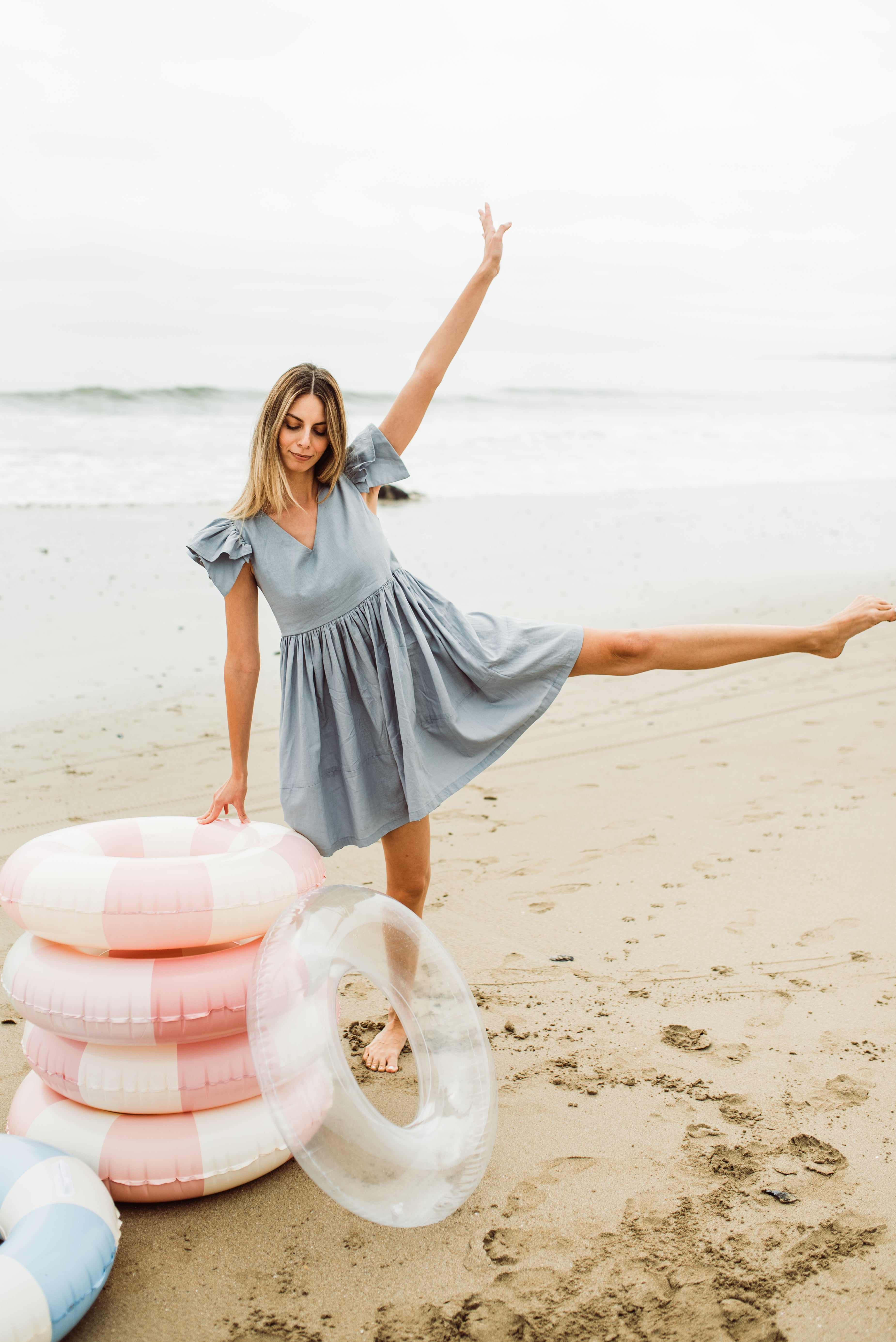 Morning Mist Frill Sleeve Dress  — Misty Blue