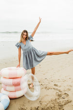 Morning Mist Frill Sleeve Dress  — Misty Blue