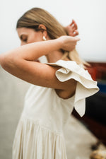 Driftwood Dawn Frill Sleeve Dress — Stone Cotton Linen