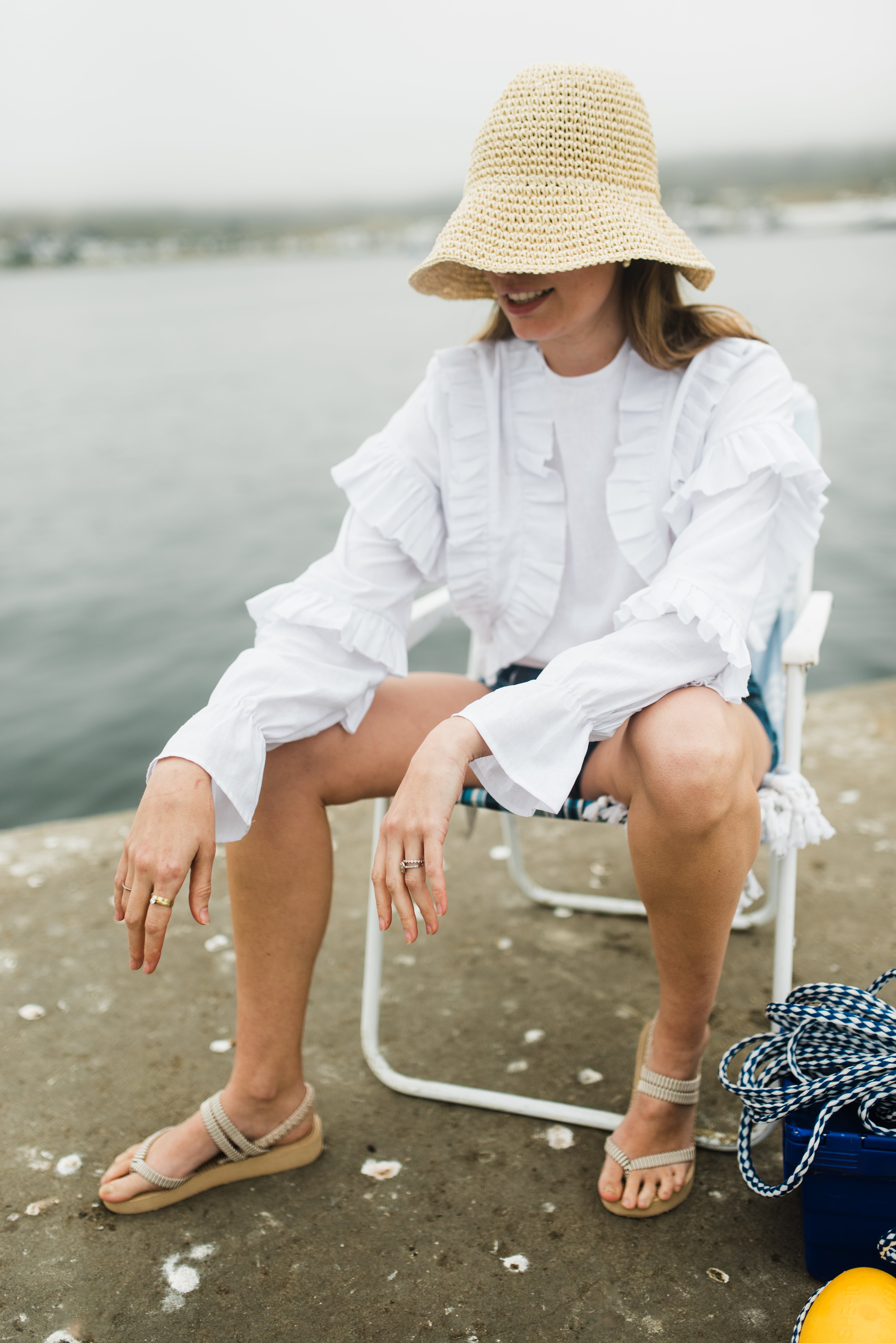 Lunaria Frill Top — White Cotton Linen