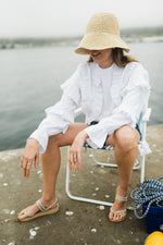 Lunaria Frill Top — White Cotton Linen