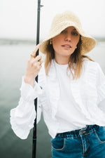 Lunaria Frill Top — White Cotton Linen