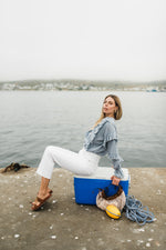 Skyfold Frill Top — Misty Blue Cotton Linen