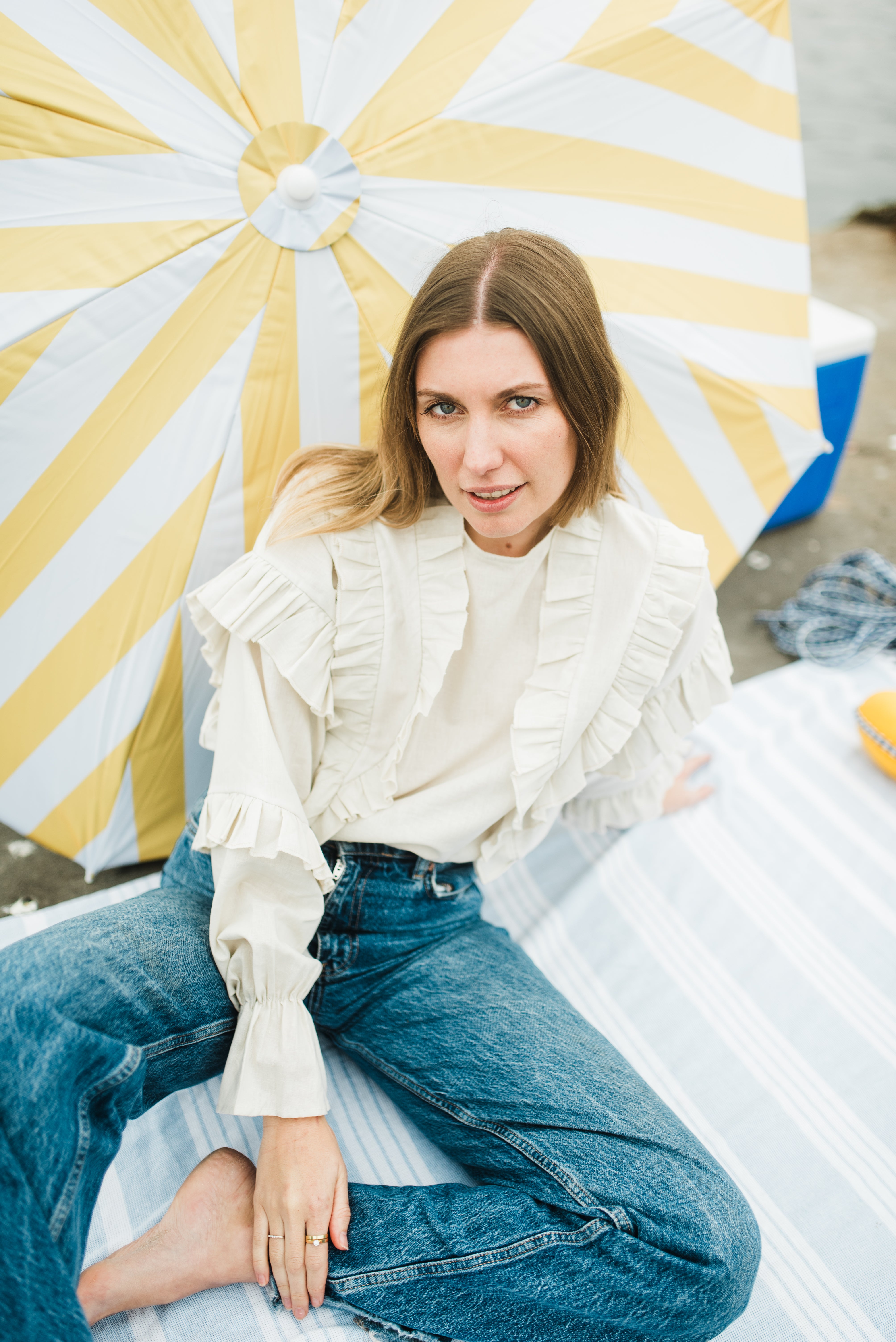 Fleurstone Frill Top — Stone Cotton Linen