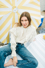 Fleurstone Frill Top — Stone Cotton Linen