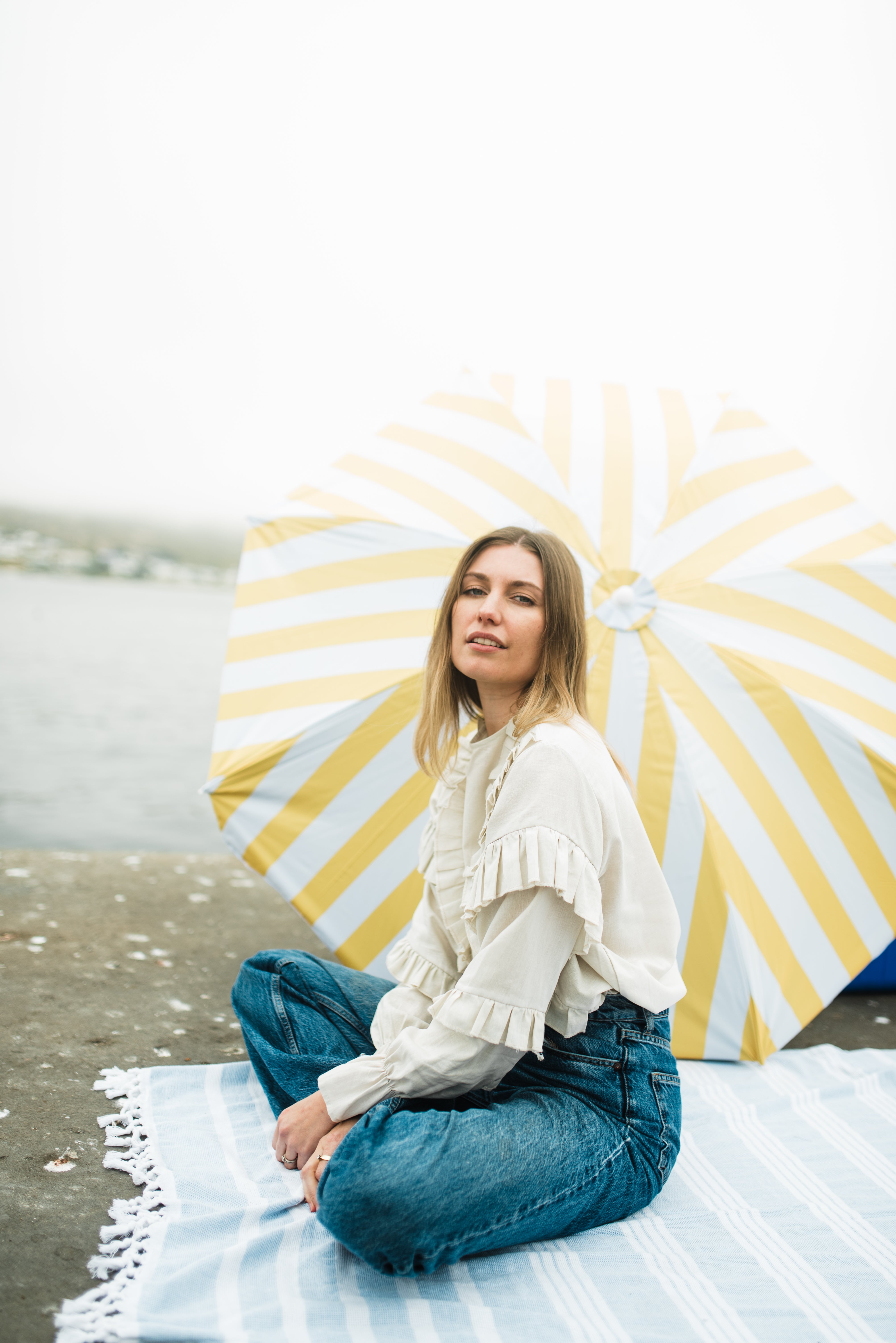 Fleurstone Frill Top — Stone Cotton Linen