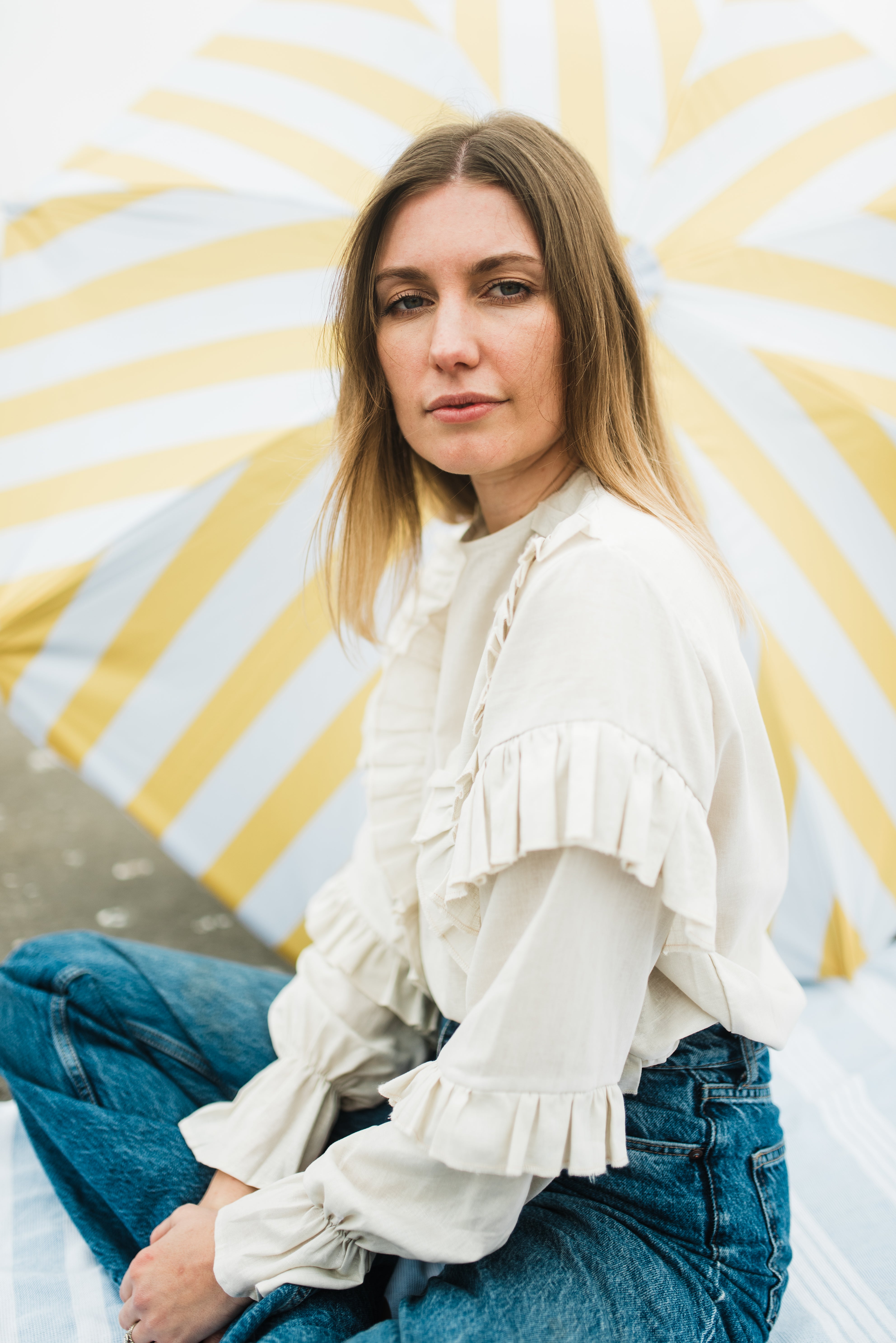 Fleurstone Frill Top — Stone Cotton Linen