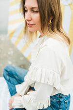 Fleurstone Frill Top — Stone Cotton Linen