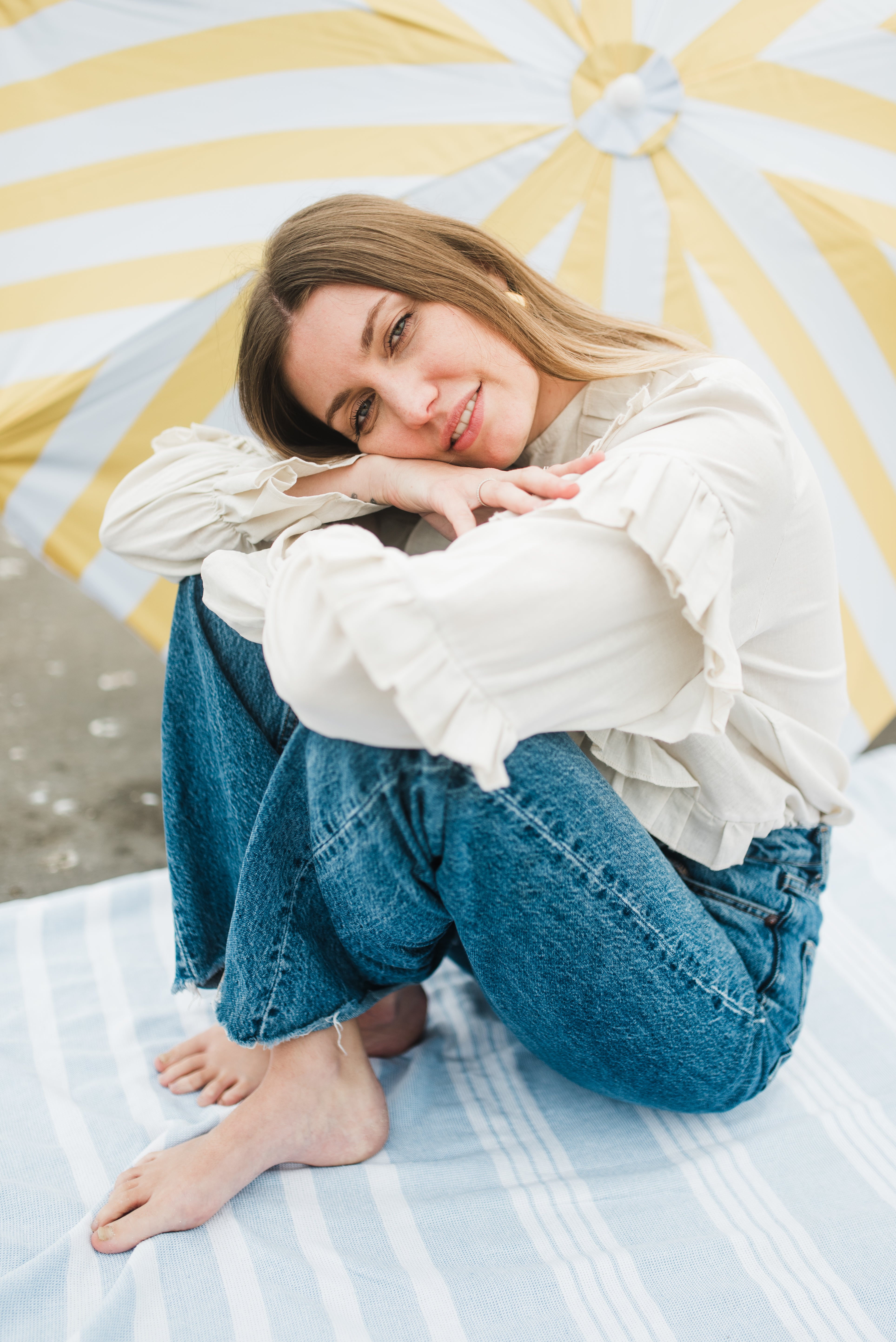 Fleurstone Frill Top — Stone Cotton Linen