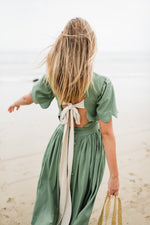 Wild Olive Open Back Scallop Dress — Olive Green with Oatmeal Tie