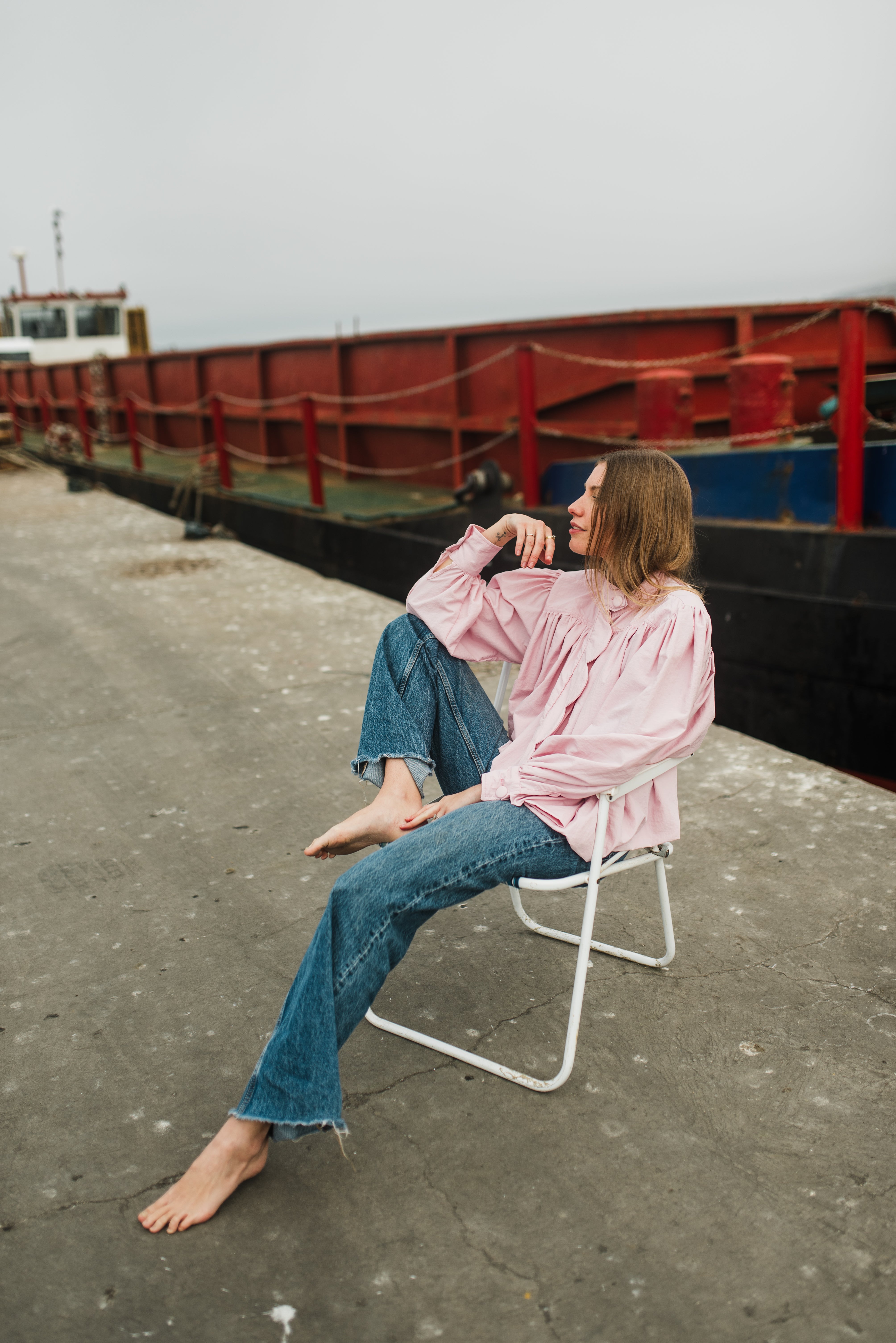 PRE-ORDER Petal Edge Scallop Jacket — Light Pink Mid Length